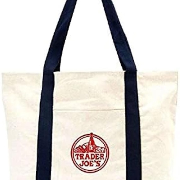 Handbags - Trader Joe's Canvas Market Tote in Cream with Navy Straps